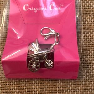 Silver baby carriage dangle w/Swarovski crystals